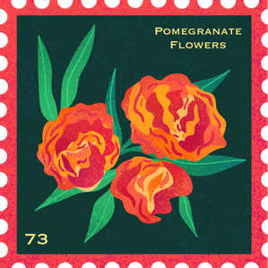 Textured Retro Pomegranate Flowers Postage Stamps